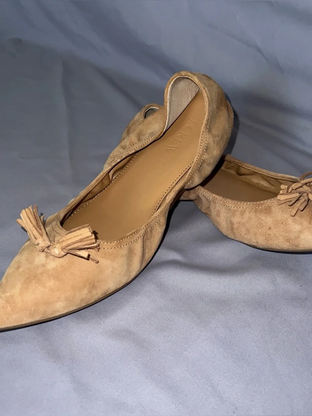 J Crew nude suede tassel pointed toe flat | size 8.5 - Picture 2 of 4